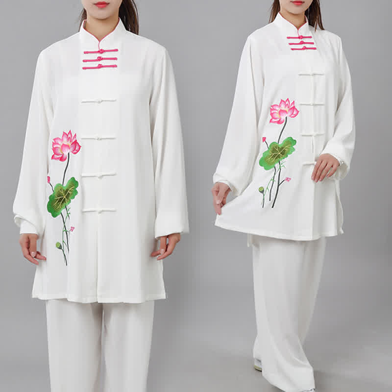 Mythstone Lotus Flower Leaf Pattern Tai Chi Meditation Prayer Spiritual Zen Practice Clothing Women's Set