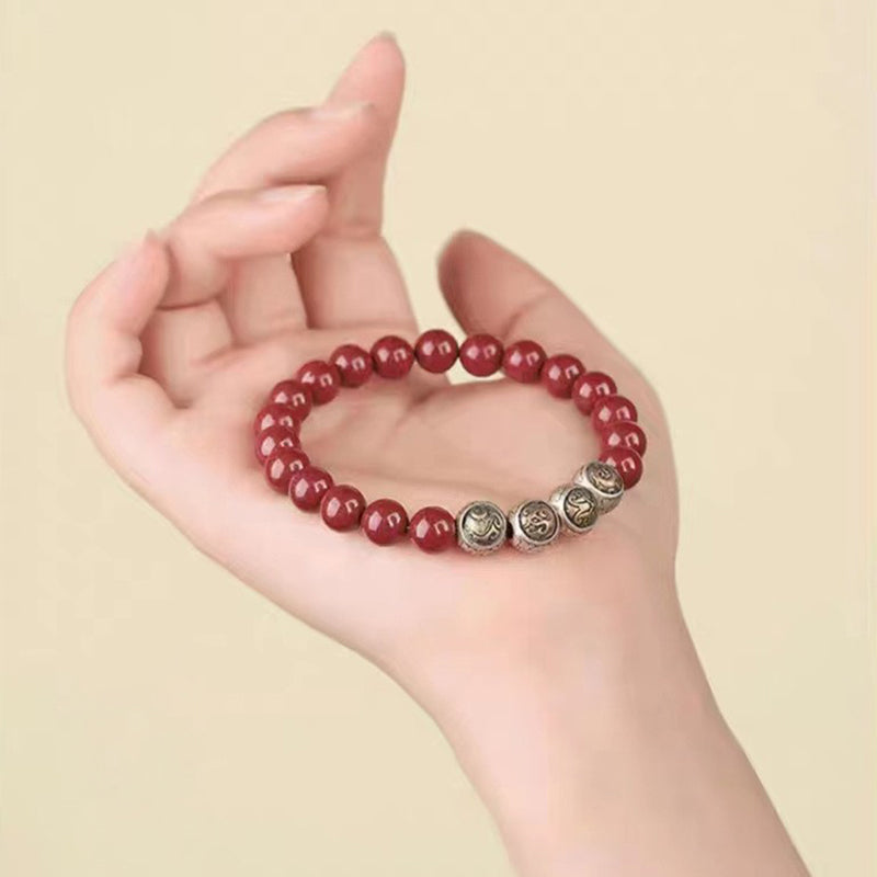 Mythstone 925 Sterling Silver Natural Cinnabar Four Beasts Blessing Bracelet