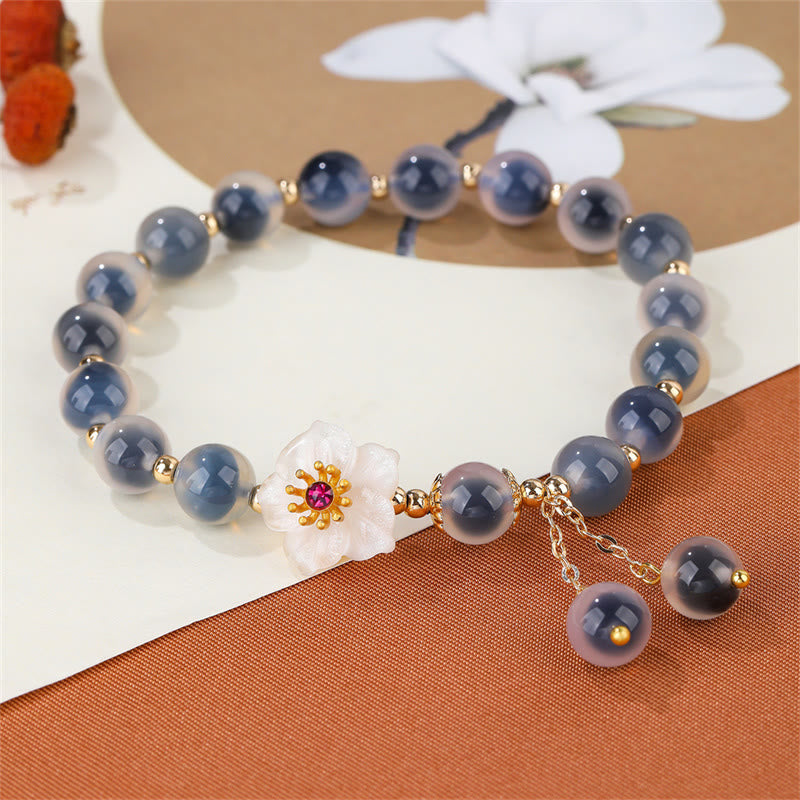 Mythstone Natural Blue Candy Agate Cherry Blossom Healing Strength Bracelet