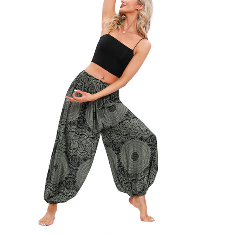 Mythstone Casual Loose Round Rose Pattern Harem Trousers Women's Yoga Pants