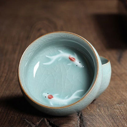 Mythstone Colorful Koi Fish Ceramic Teacup Kung Fu Tea Cup Bowl