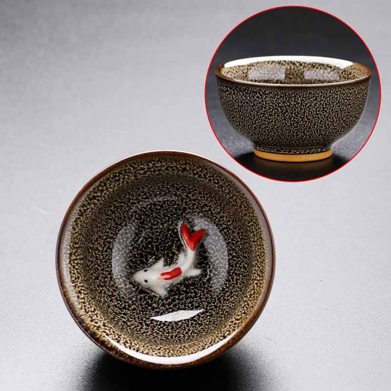 Mythstone Small Koi Fish Kiln Change Chinese Jianzhan Ceramic Teacup Kung Fu Tea Cup 60ml