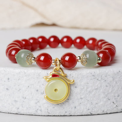 Mythstone Year of the Dragon Red Agate Jade Peace Buckle Fu Character Success Bracelet