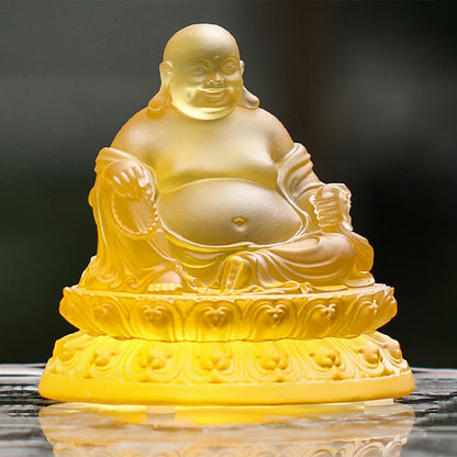 Mythstone Handmade Laughing Buddha Figurine Liuli Crystal Art Piece Wealth Statue Home Decoration