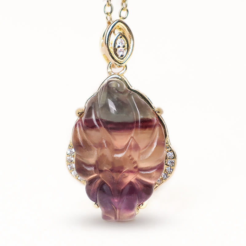 Mythstone Natural Colorful Fluorite Nine-Tailed Fox Protection Necklace Pendant