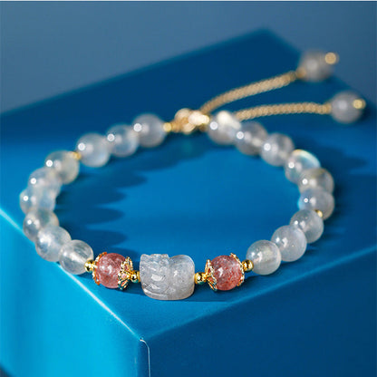 Mythstone Aquamarine Strawberry Quartz Amethyst Moonstone PiXiu Healing Bracelet