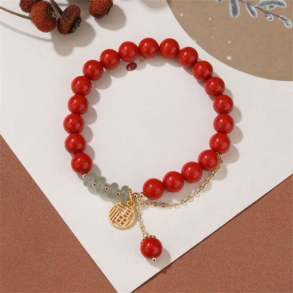 Mythstone Cinnabar Auspicious Fu Character Jade Calm Bracelet