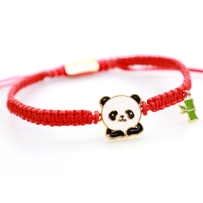 Mythstone Tibetan Handmade Panda Bamboo Lucky Red String Bracelet