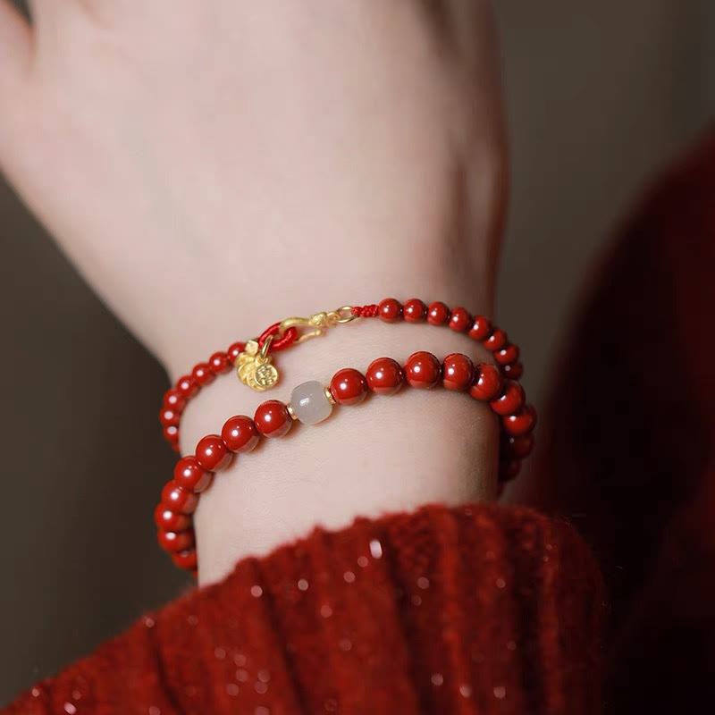 Mythstone Natural Cinnabar Round Coin Blessing Bracelet