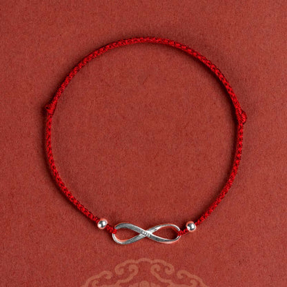 Mythstone 925 Sterling Silver Endless Knot Protection Luck Red String Bracelet Anklet