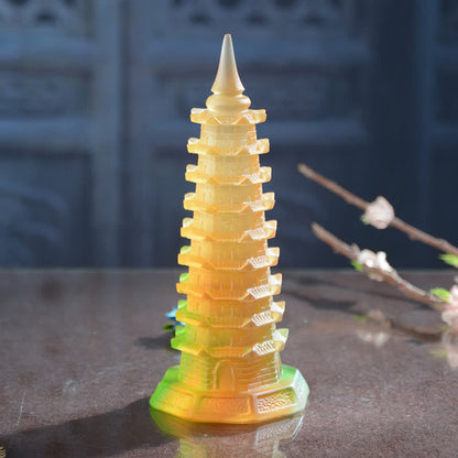 Mythstone Feng Shui Wenchang Tower Handmade Liuli Crystal Pagoda Art Piece Luck Home Office Decoration