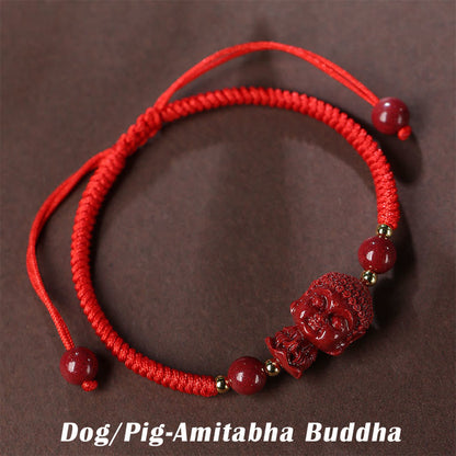 Mythstone Chinese Zodiac Natal Buddha Cinnabar Amulet Blessing String Bracelet