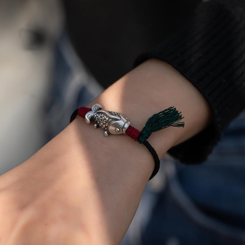 Mythstone 925 Sterling Silver Luck Koi Fish Braided Bracelet