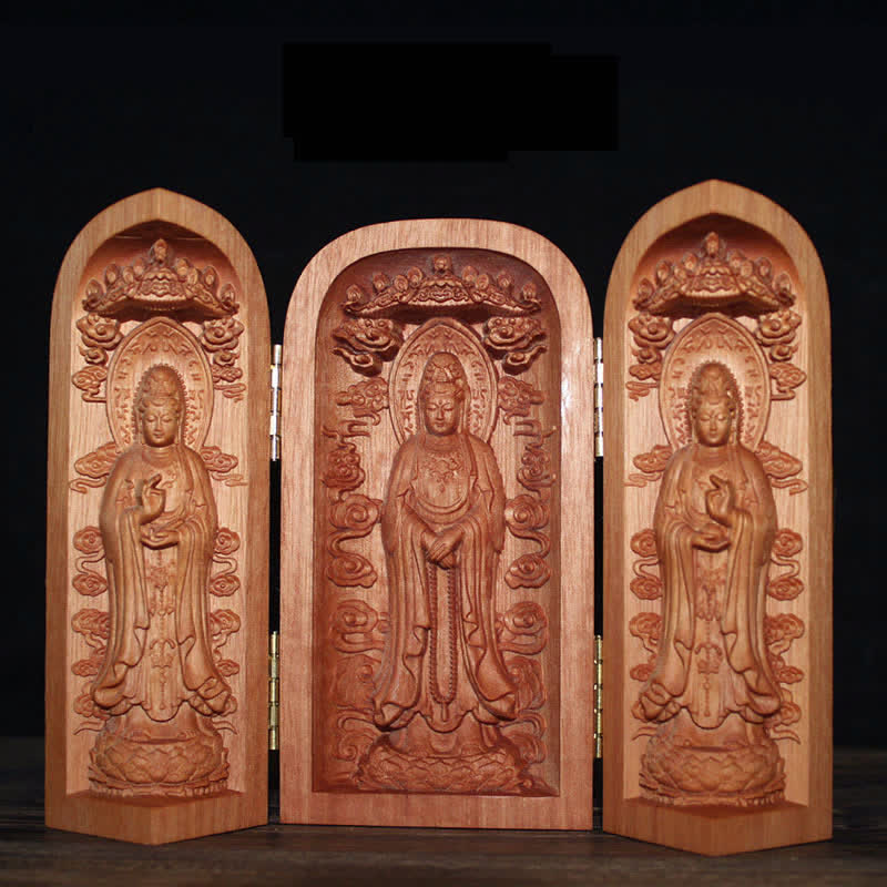 Mythstone Avalokitesvara Kwan Yin Buddha Cherry Wood Compassion Home Decoration Altar