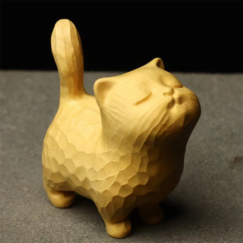 Mythstone Mini Thuja Sutchuenensis Boxwood Cute Cat Kitten Carved Prosperity Decoration