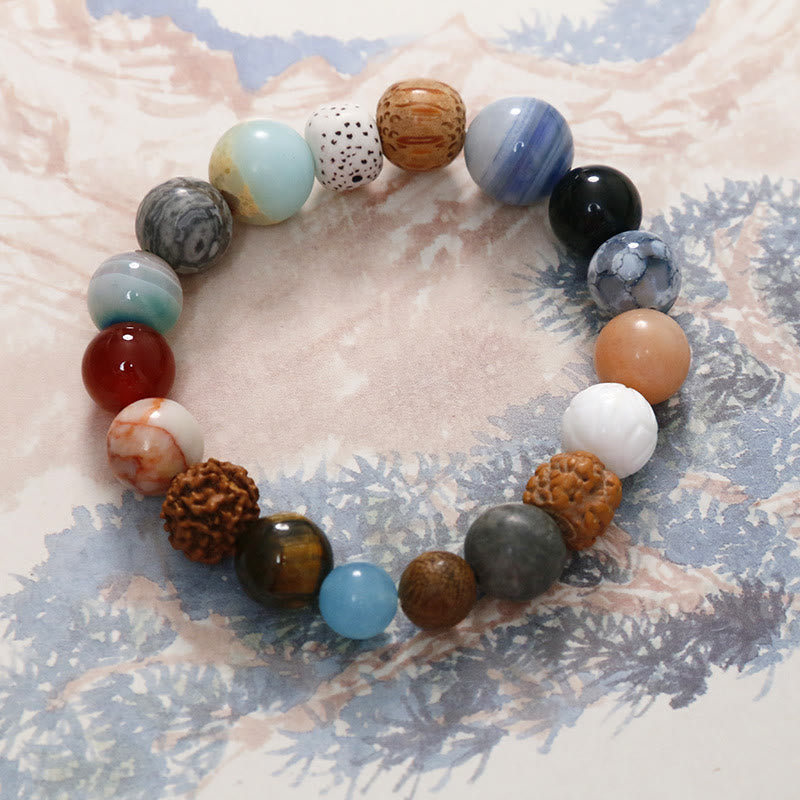 Mythstone Natural Bodhi Seed Crystal Stone Agate Keep Away Evil Spirits Bracelet