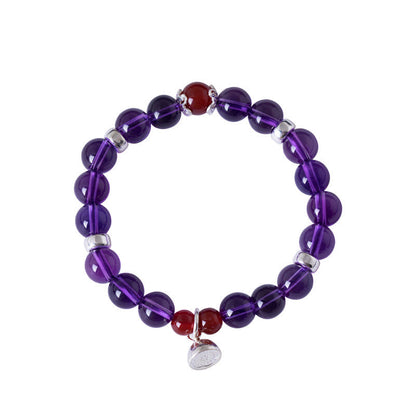 Mythstone 925 Sterling Silver Natural Amethyst Red Agate Lotus Positive Bracelet