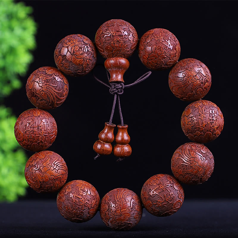 Mythstone Chinese Zodiac Rosewood Ebony Boxwood Copper Coin PiXiu Carved Warmth Bracelet