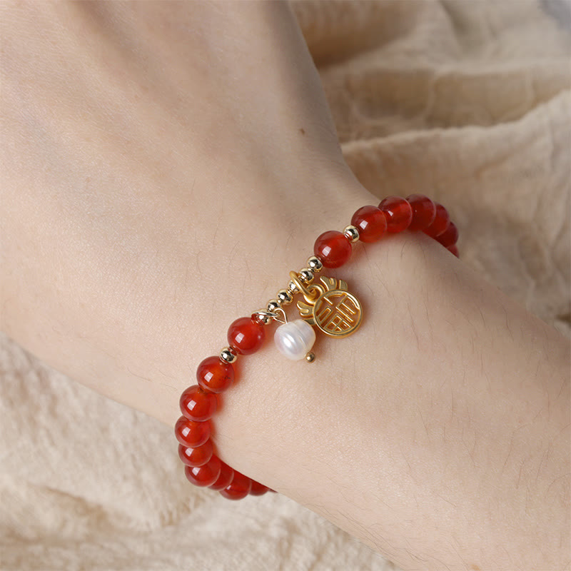 Mythstone Year of the Dragon Red Agate Jade Peace Buckle Fu Character Success Bracelet