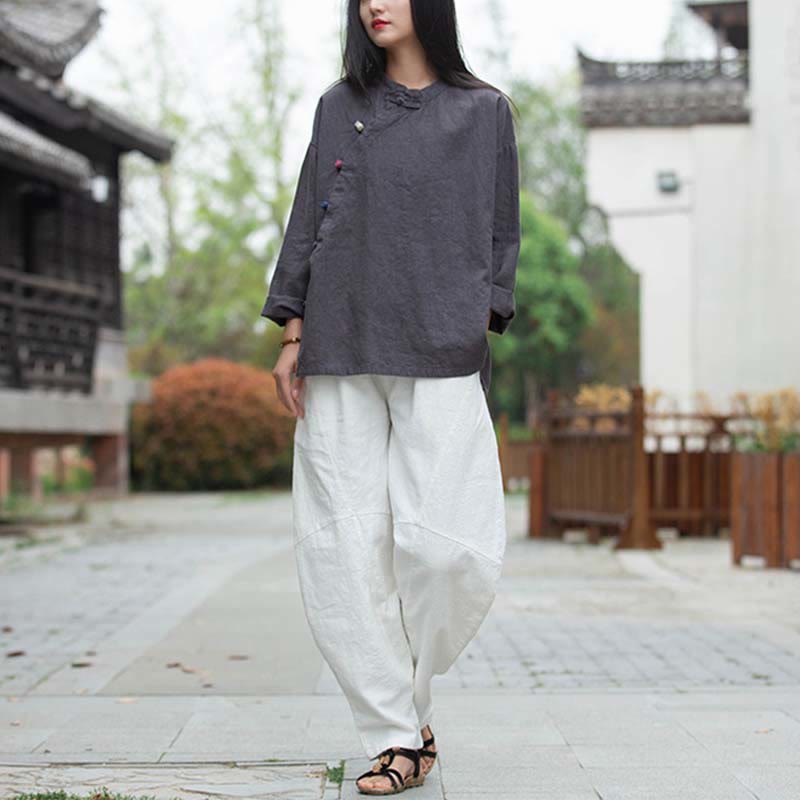 Blusa de lino con ramio Mythstone para mujer, estilo chino Hanfu