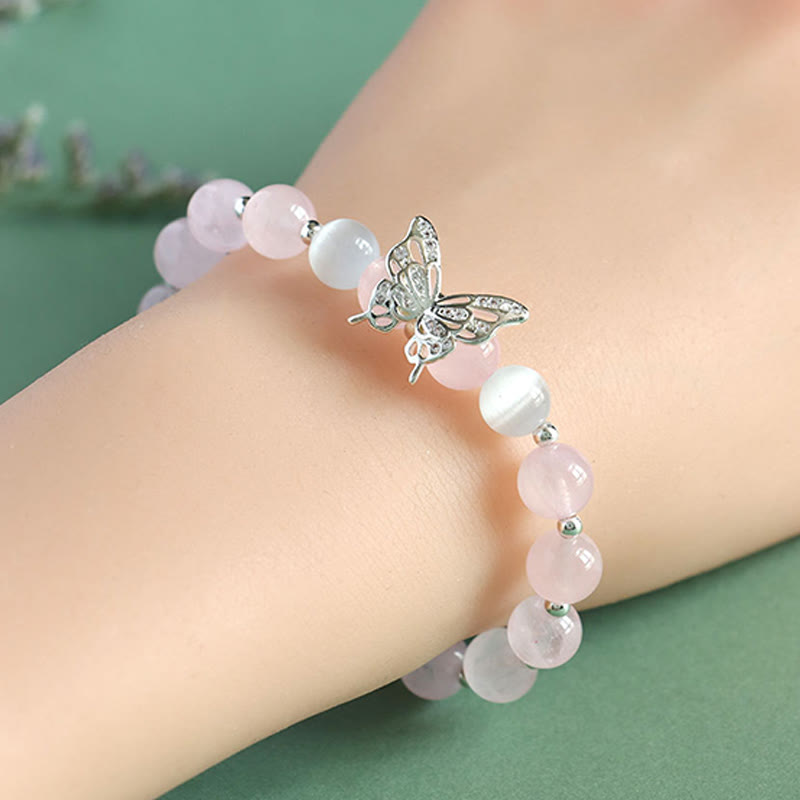 Mythstone Blue Chalcedony Pink Crystal Purple Chalcedony Butterfly Energy Bracelet