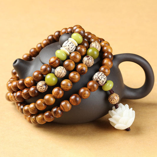 MythStone Tibetan Rosewood Lotus Mala Protection Calm Necklace Bracelet