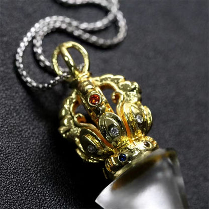 Mythstone Tibetan Dorje Vajra 4 Prong Lotus Liuli Crystal Strength Necklace Pendant