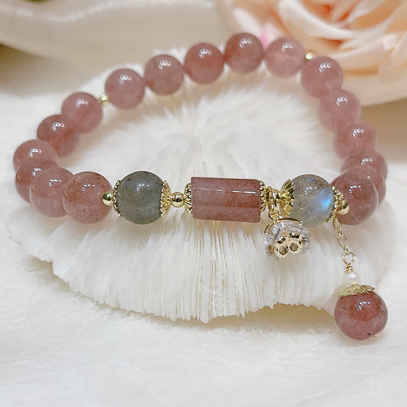 Mythstone Natural Strawberry Quartz Moonstone Love Bracelet