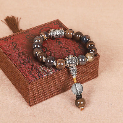 MythStone Tibet Om Mani Padme Hum Prayer Wheel Dorje Vajra Engraved Glass Bead Wisdom Bracelet