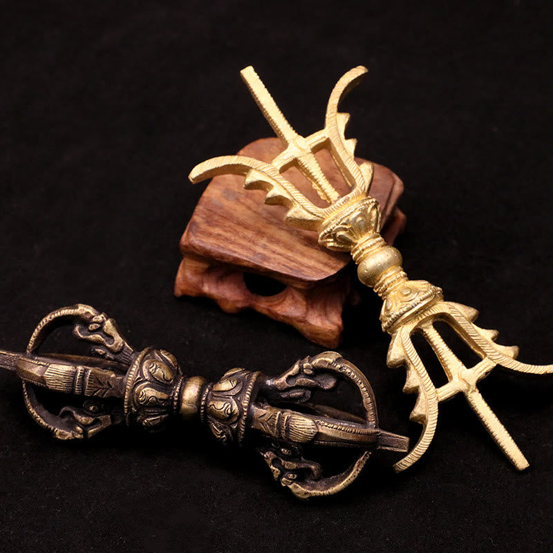 Mythstone Handmade Nepal Five Prong Three Prong Vajra Dorje Strength Copper Decoration