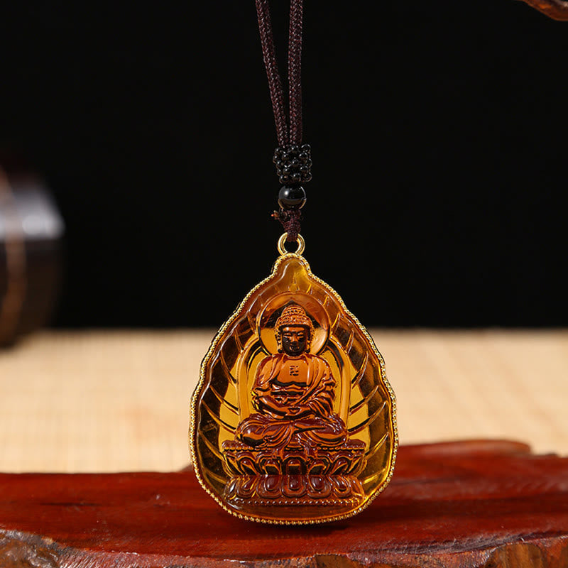 Mythstone Tibetan Buddha Liuli Crystal Serenity Necklace Pendant