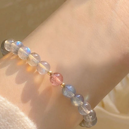 Mythstone Moonstone Pink Crystal Cinnabar Healing Positive Bracelet