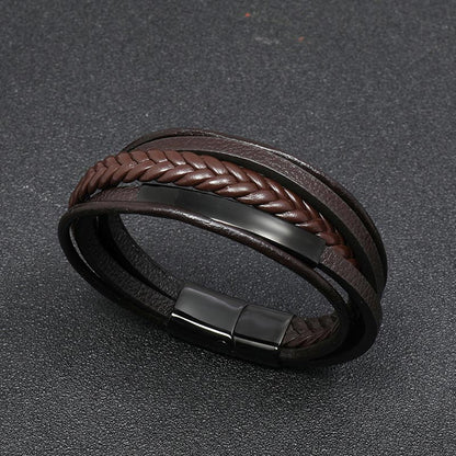 Mythstone Simple Design Titanium Steel Leather Luck Bracelet