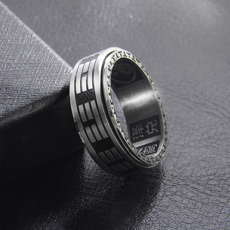 Mythstone Bagua Yin Yang Titanium Steel Balance Rotatable Ring