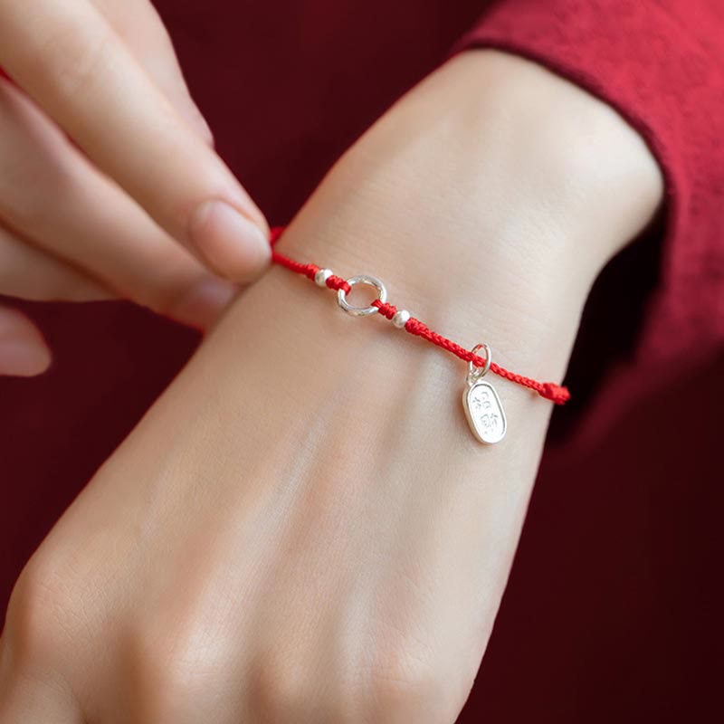 Mythstone 925 Sterling Silver Lucky Fortune Peace Joy Lotus Peace Buckle Red String Bracelet