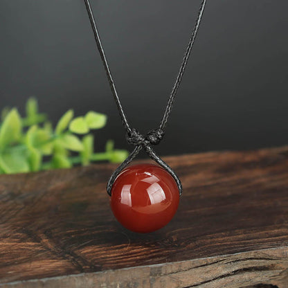 Mythstone Red Agate Bead Confidence Leather Rope Necklace Pendant