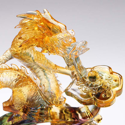 Mythstone Year of the Dragon Handmade Ruyi Handle Liuli Crystal Art Piece Protection Home Office Decoration