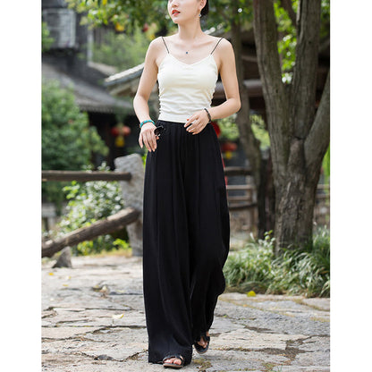 Mythstone Solid Color Loose Wide Leg Pants With Pockets