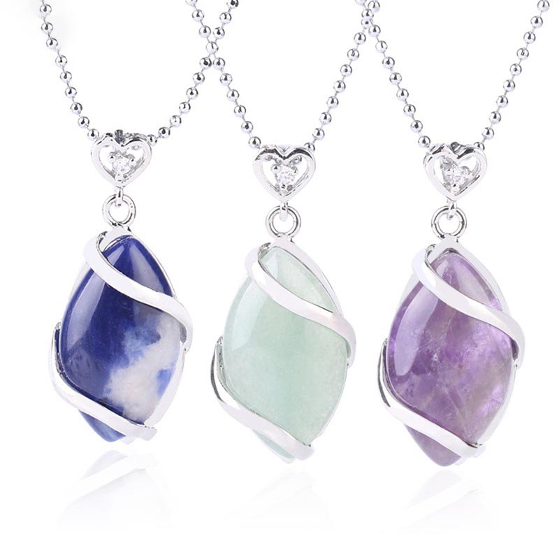 Mythstone Marquise Pattern Natural Crystal Stone Charm Necklace Pendant