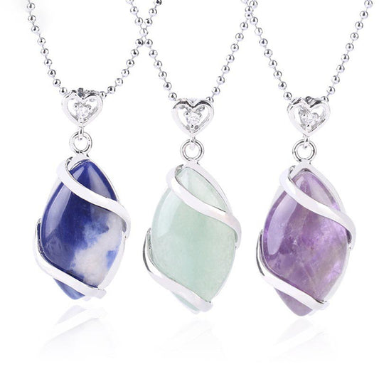 Mythstone Marquise Pattern Natural Crystal Stone Charm Necklace Pendant