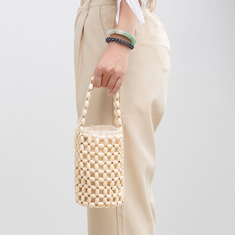 Mythstone Hand-woven Crude Wooden Beads Handbag