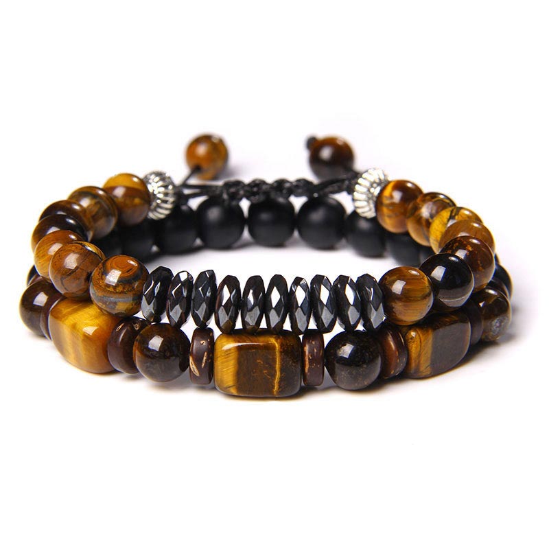 Mythstone Tiger Eye Frosted Stone Hematite Courage Bracelet