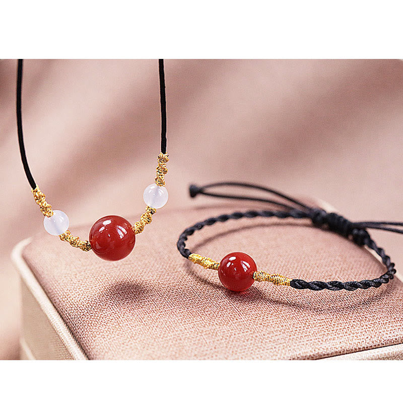 Mythstone Natural Red Agate Chalcedony Self-acceptance Confidence String Bead Bracelet Necklace Pendant