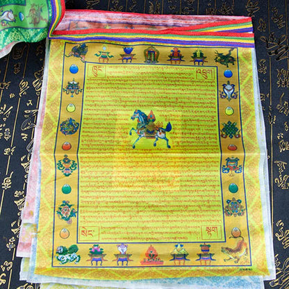 Mythstone Tibetan 5 Colors Windhorse Buddha Tara Scriptures Healing Auspicious Outdoor Prayer Flag