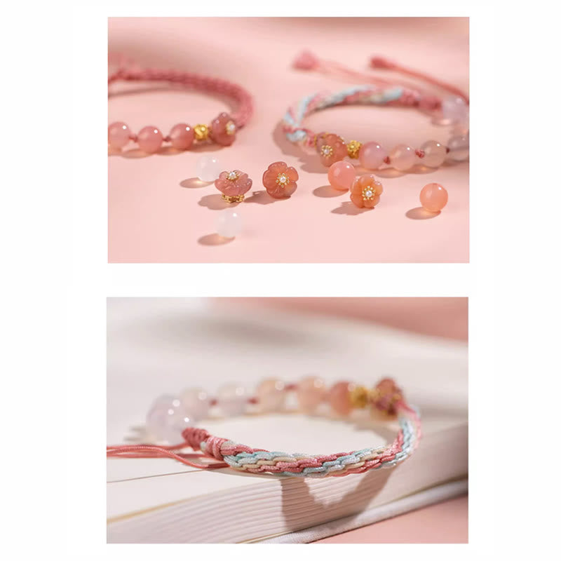 Mythstone Natural Gradient Agate Reincarnation Knot Peach Blossom Wealth Luck Handmade String Bracelet