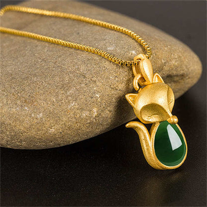 Mythstone Green Chalcedony Fox Pattern Courage Necklace Pendant