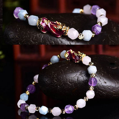 Mythstone Natural Amethyst Fortune Pixiu Charm Bracelet