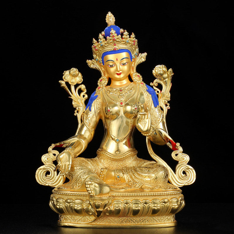 Mythstone Bodhisattva Green Tara Protection Copper Gold Plated Statue Decoration