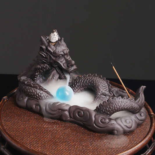 Mythstone Dragon Playing Ball Flower Protection Incense Burner Decoration