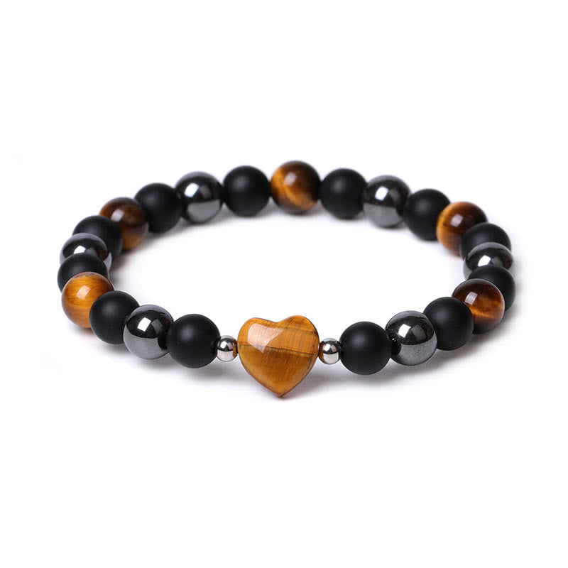 Pulsera de protección con corazón de amor y cristal de ojo de tigre y ónix negro Mythstone 